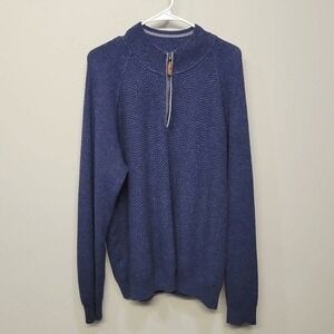 Tommy Bahama‎ Mens Sweater XL Blue Quarter Zip Ribbed Oversized Cotton Cashmere